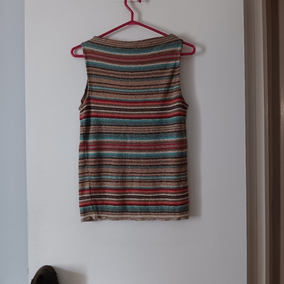 RALPH LAUREN Southwestern Indian Blanket Linen Blend Knit Sleeveless Shell Top L - Picture 2 of 3
